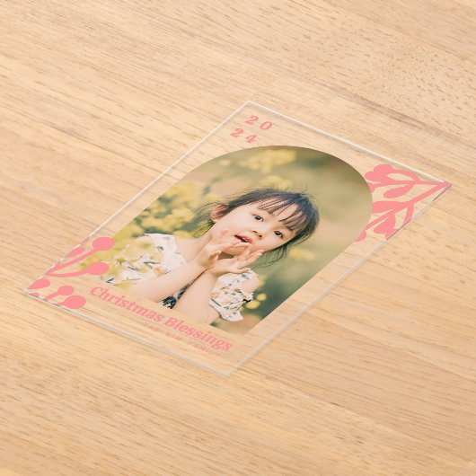 Holly Berries Arch Foto Pink Weihnachten Acryleinladungen (Ablage )