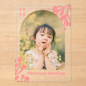 Holly Berries Arch Foto Pink Weihnachten Acryleinladungen (Vorderseite)