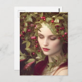 Holly Berries Beautiful Woman Holiday Postcard Postkarte (Vorne/Hinten)