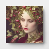 Holly Berries Beautiful Woman Holiday Tabletop Fotoplatte (Vorderseite)