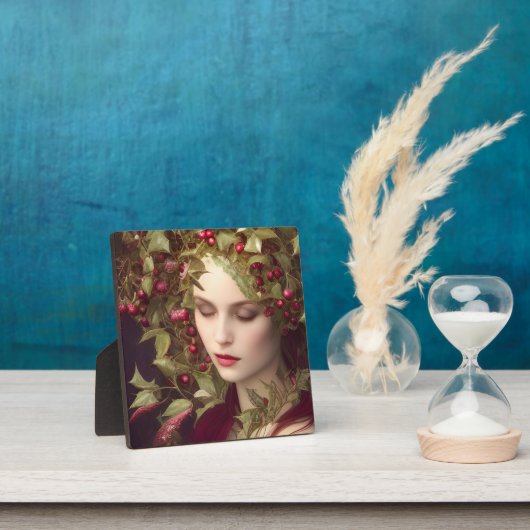 Holly Berries Beautiful Woman Holiday Tabletop Fotoplatte (InSitu)