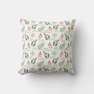 Holly Berries, Blätter, Snowflake Weihnachtsmuster Kissen