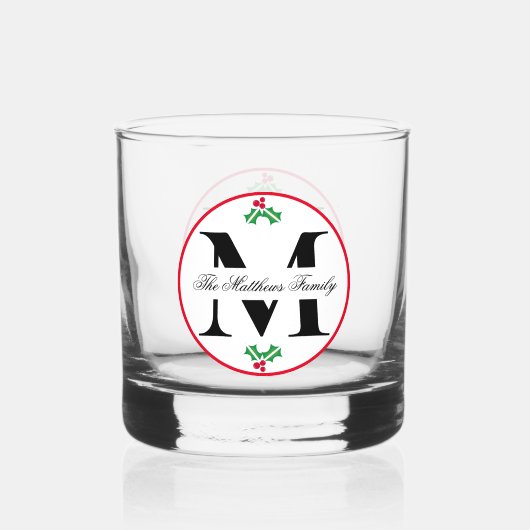 Holly Berries Christmas Holiday Monogram Family Whiskyglas (Rückseite)