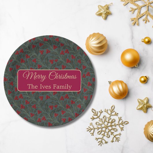 Holly Berries Christmas Pappteller