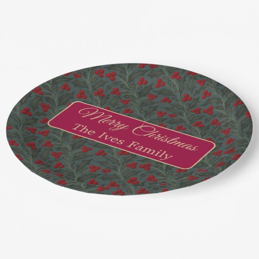 Holly Berries Christmas Pappteller (Schrägansicht)