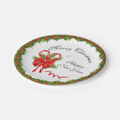 Holly Berries Christmas und Candy Canes Pappteller (Schrägansicht)
