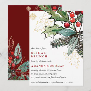 Holly Berries Christmas Wedding Bridal Brunch Einladung