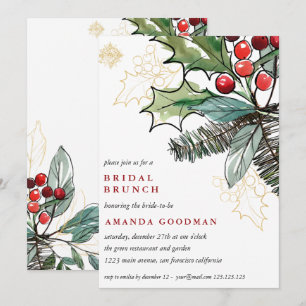 Holly Berries Christmas Wedding Bridal Brunch Einladung