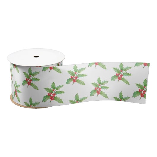 Holly berries Christmas wrapping paper Satinband (Spule)