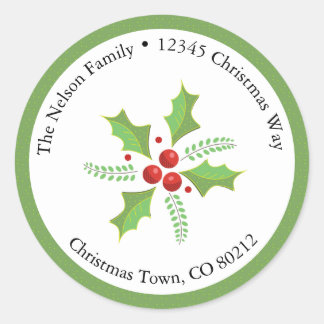 Holly Berries Circular Rücksendeadresse Sticker