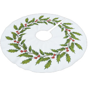 Holly Berries Design Christmas Tree Skirt Polyester Weihnachtsbaumdecke