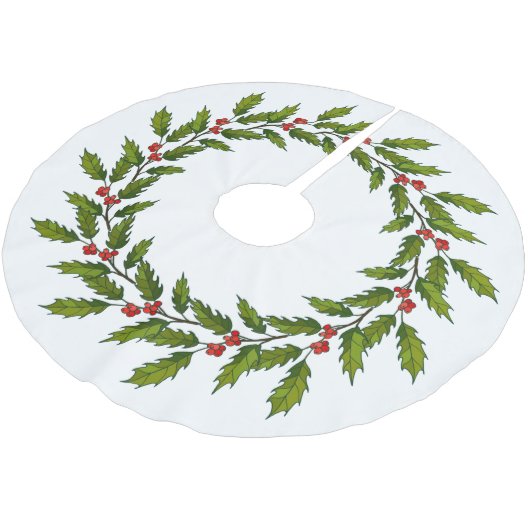 Holly Berries Design Christmas Tree Skirt Polyester Weihnachtsbaumdecke (Schrägansicht)