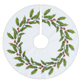 Holly Berries Design Christmas Tree Skirt Polyester Weihnachtsbaumdecke