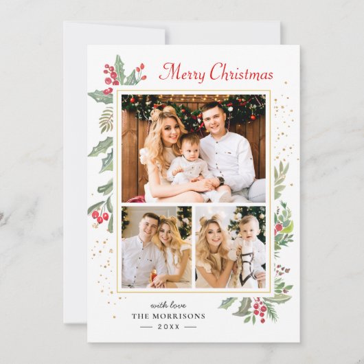 Holly Berries Elegant Chic Frohe Weihnachten 3 Fot (Vorderseite)