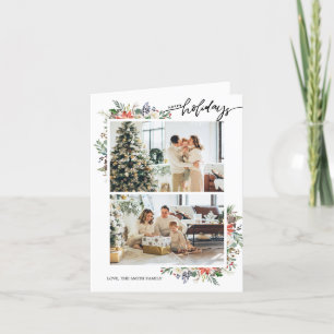 Holly Berries & Floral Season's Greetings 3 Foto Feiertagskarte