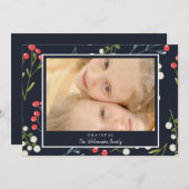 Holly Berries Foto Weihnachtskarte (Vorne/Hinten)