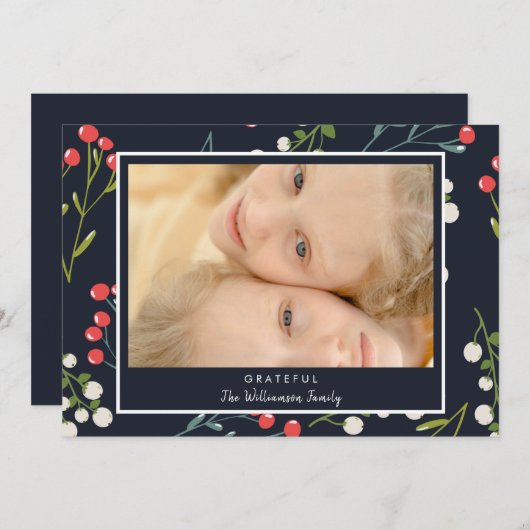 Holly Berries Foto Weihnachtskarte (Vorne/Hinten)