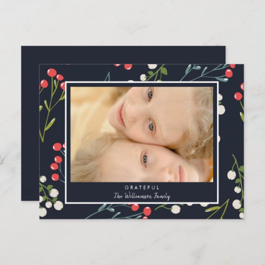 Holly Berries Foto Weihnachtskarte Postkarte (Vorne/Hinten)