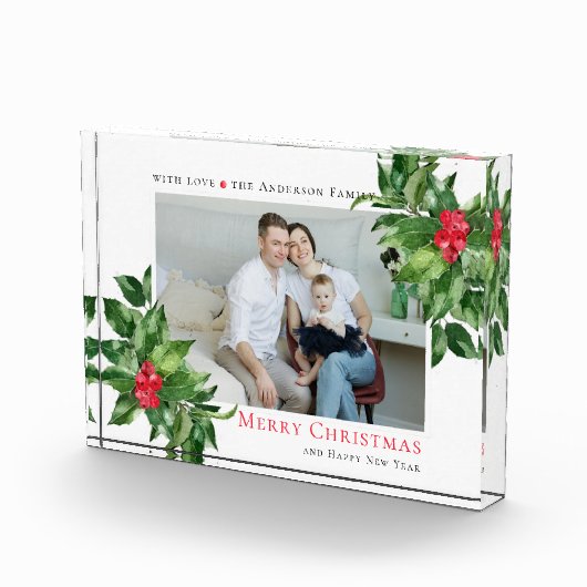 Holly Berries Frame Christmas Personalisiertes Fot Fotoblock (Rechts)
