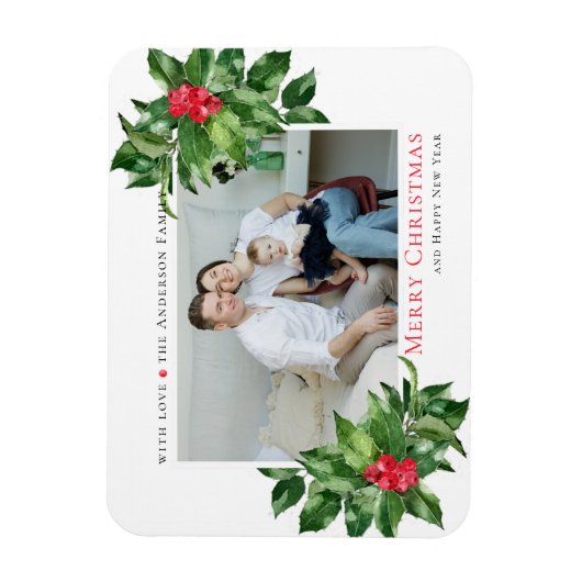 Holly Berries Frame Christmas Personalisiertes Fot Magnet (Vertikal)