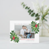 Holly Berries Frame Christmas Personalisiertes Fot Postkarte (Stehend Vorderseite)