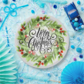 Holly Berries Frohe Weihnachten Pappteller (Party)