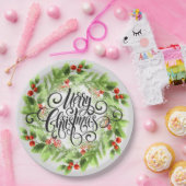 Holly Berries Frohe Weihnachten Pappteller (Party)