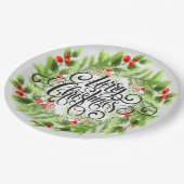 Holly Berries Frohe Weihnachten Pappteller (Schrägansicht)