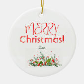 Holly Berries Frohe Weihnachtswasserfarbe Keramik Ornament (Vorne)