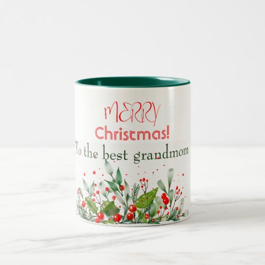 Holly Berries Frohe Weihnachtswasserfarbe Zweifarbige Tasse (Mittel)