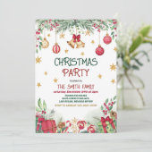 Holly Berries Gold Baubles Stars Weihnachtsfest Pa Einladung (Stehend Vorderseite)