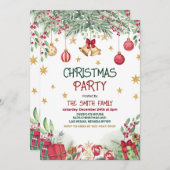 Holly Berries Gold Baubles Stars Weihnachtsfest Pa Einladung (Vorne/Hinten)