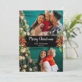 Holly Berries Gold Glitzer Frohe Weihnachten 2 Fot (Stehend Vorderseite)