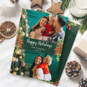 Holly Berries Gold Glitzer Happy Holidays 2 Foto Feiertagskarte