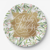 Holly Berries Gold Imitate Foil Holiday Paper Plat Pappteller (Vorderseite)