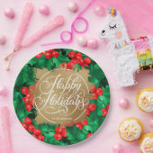 Holly Berries Gold Imitate Olivenweg Pappteller (Party)