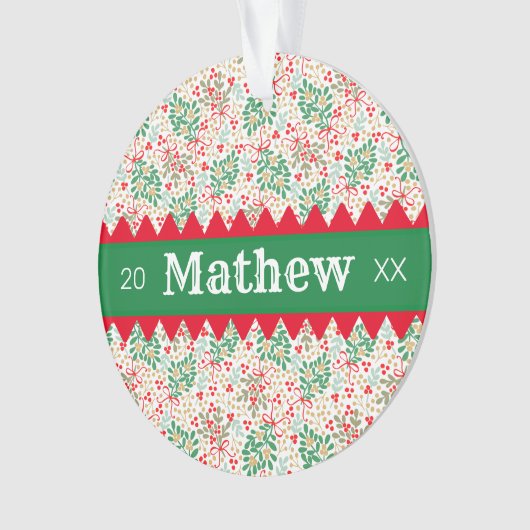 Holly Berries & Greenery Personalisiert Ornament (Vorderseite)