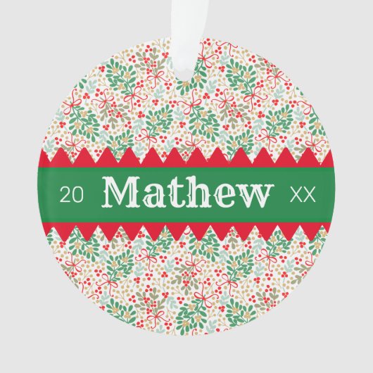 Holly Berries & Greenery Personalisiert Ornament (Vorderseite)