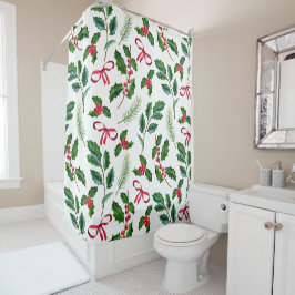 Holly Berries Holly Blätter Mistletoe Holiday Xmas Duschvorhang