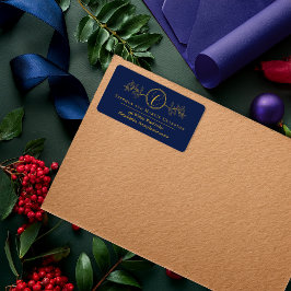 Holly | Berries Imitats Gold Monogram Rücksendeadr Adressaufkleber