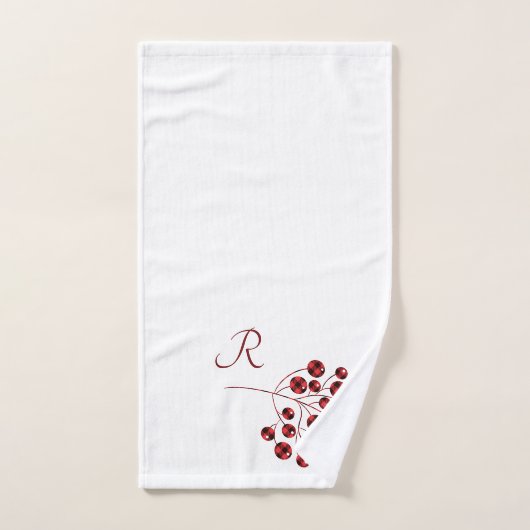 Holly Berries in Rot und Schwarz Buffalo Kariert Badhandtuch Set (Handtuch)