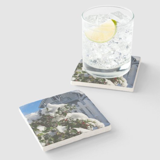 Holly Berries in Snow - Martha's Vineyard Steinuntersetzer (Seitenansicht)