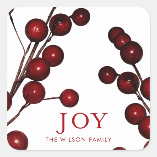 Holly Berries JoChristmas Holiday Quadratischer Aufkleber (Vorderseite)