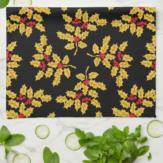 Holly Berries Küchentuch (Gefaltet)