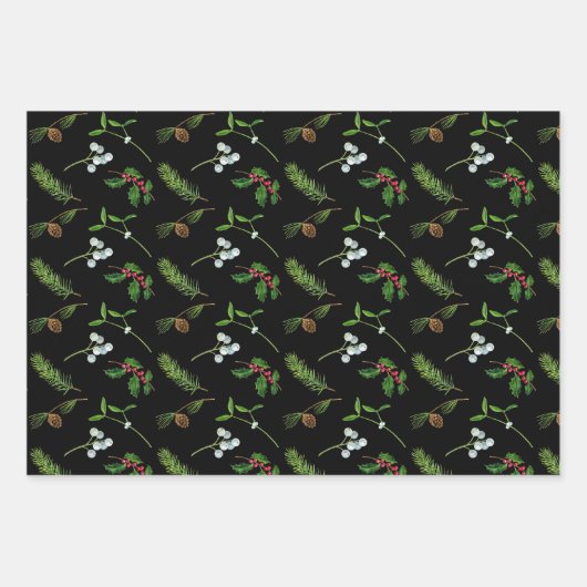Holly Berries Mistletoe Ferns Christmas Pattern Geschenkpapier Set (Vorderseite 3)