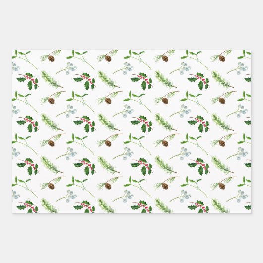 Holly Berries Mistletoe Ferns Christmas Pattern Geschenkpapier Set (Vorderseite 2)