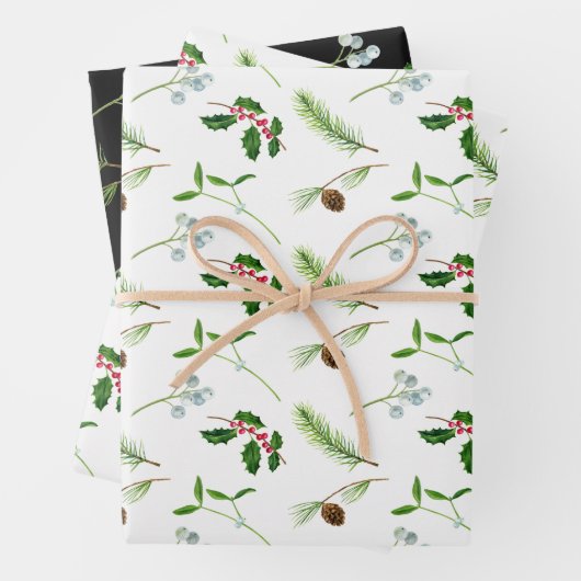 Holly Berries Mistletoe Ferns Christmas Pattern Geschenkpapier Set (Beispiel)