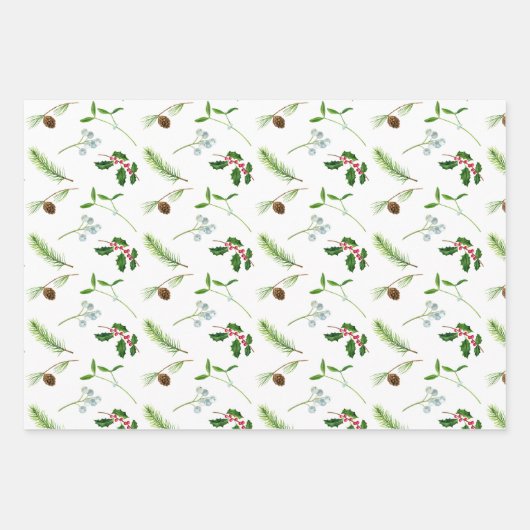 Holly Berries Mistletoe Ferns Christmas Pattern Geschenkpapier Set (Vorderseite)