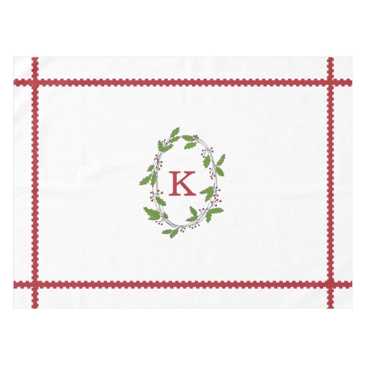Holly Berries Monogram Holiday Tableclout Tischdecke (Vorderseite (Horizontal))
