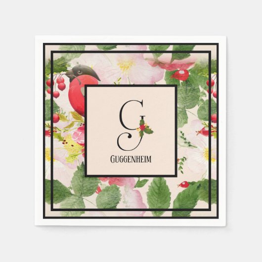 Holly Berries Monogram Letter G Family Name Paper Serviette (Vorderseite)